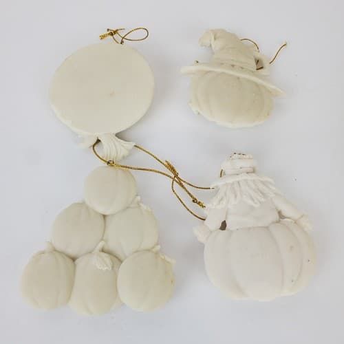 4 Vtg Witch Broom Scarecrow Pumpkin Ceramic Resin Halloween Ornaments Off White - Thumbnail 6