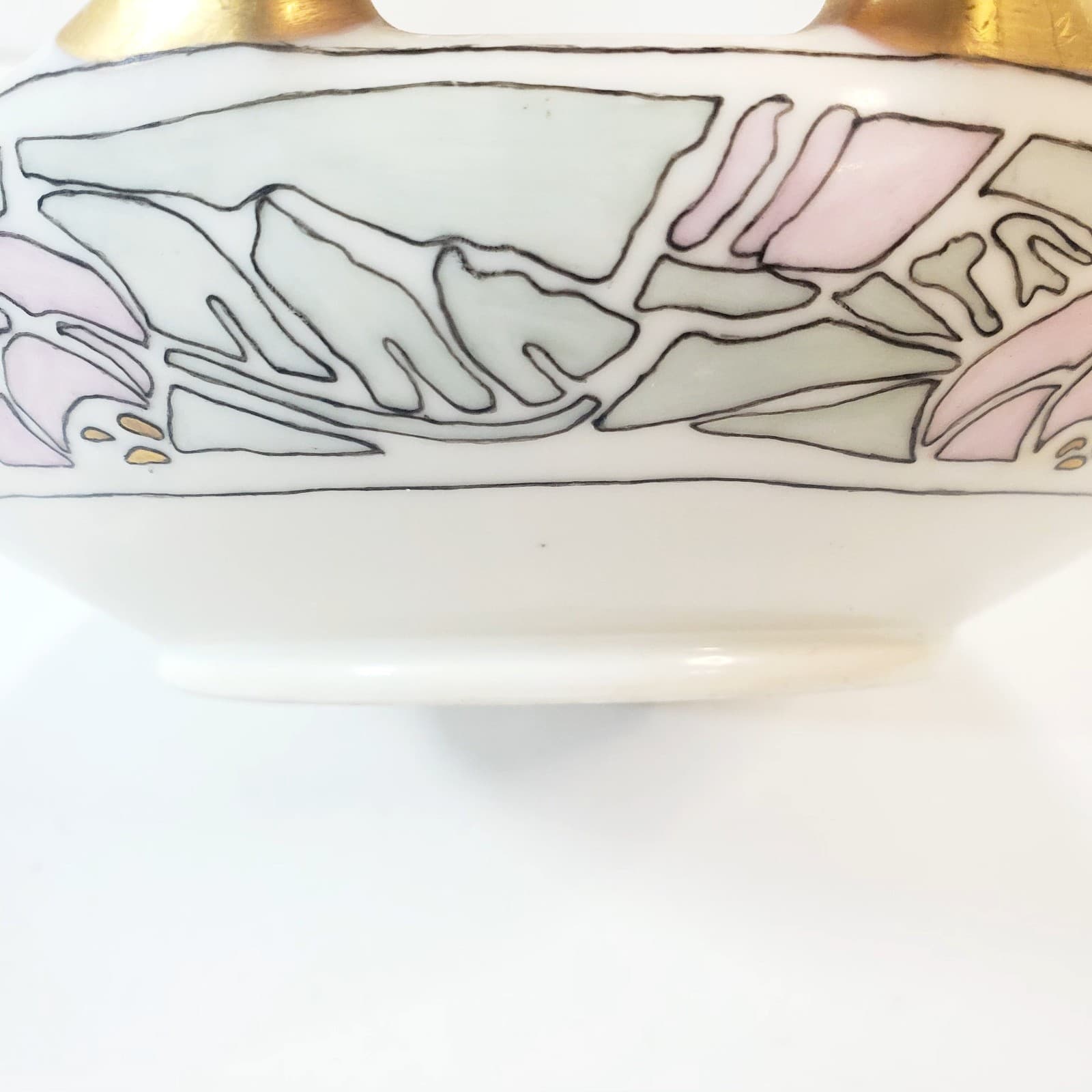 M Z Austria Antique Pearlescent Bowl 2-Handled with Gold Trim Abstract Design - Thumbnail 2