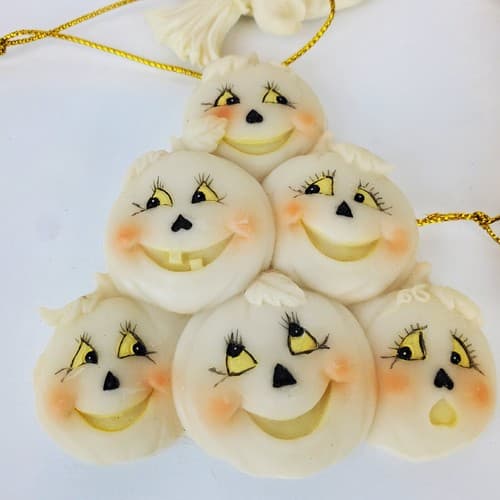 4 Vtg Witch Broom Scarecrow Pumpkin Ceramic Resin Halloween Ornaments Off White - Thumbnail 2