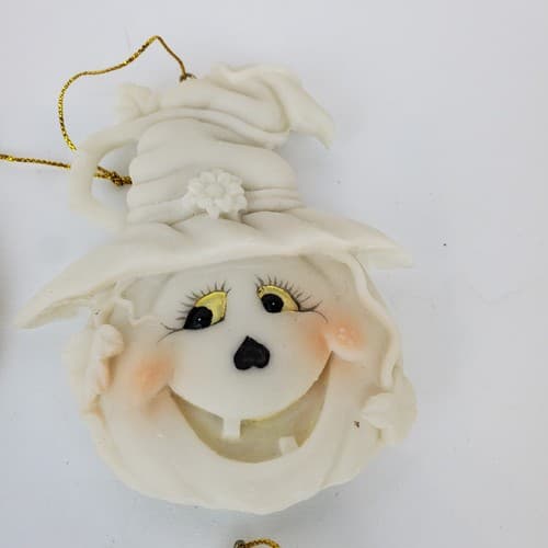 4 Vtg Witch Broom Scarecrow Pumpkin Ceramic Resin Halloween Ornaments Off White - Thumbnail 4