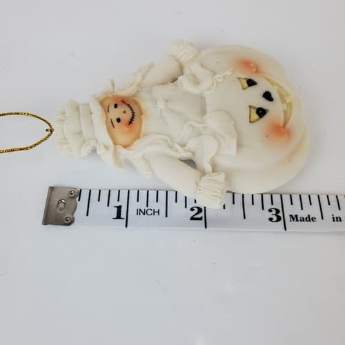 4 Vtg Witch Broom Scarecrow Pumpkin Ceramic Resin Halloween Ornaments Off White - Thumbnail 10