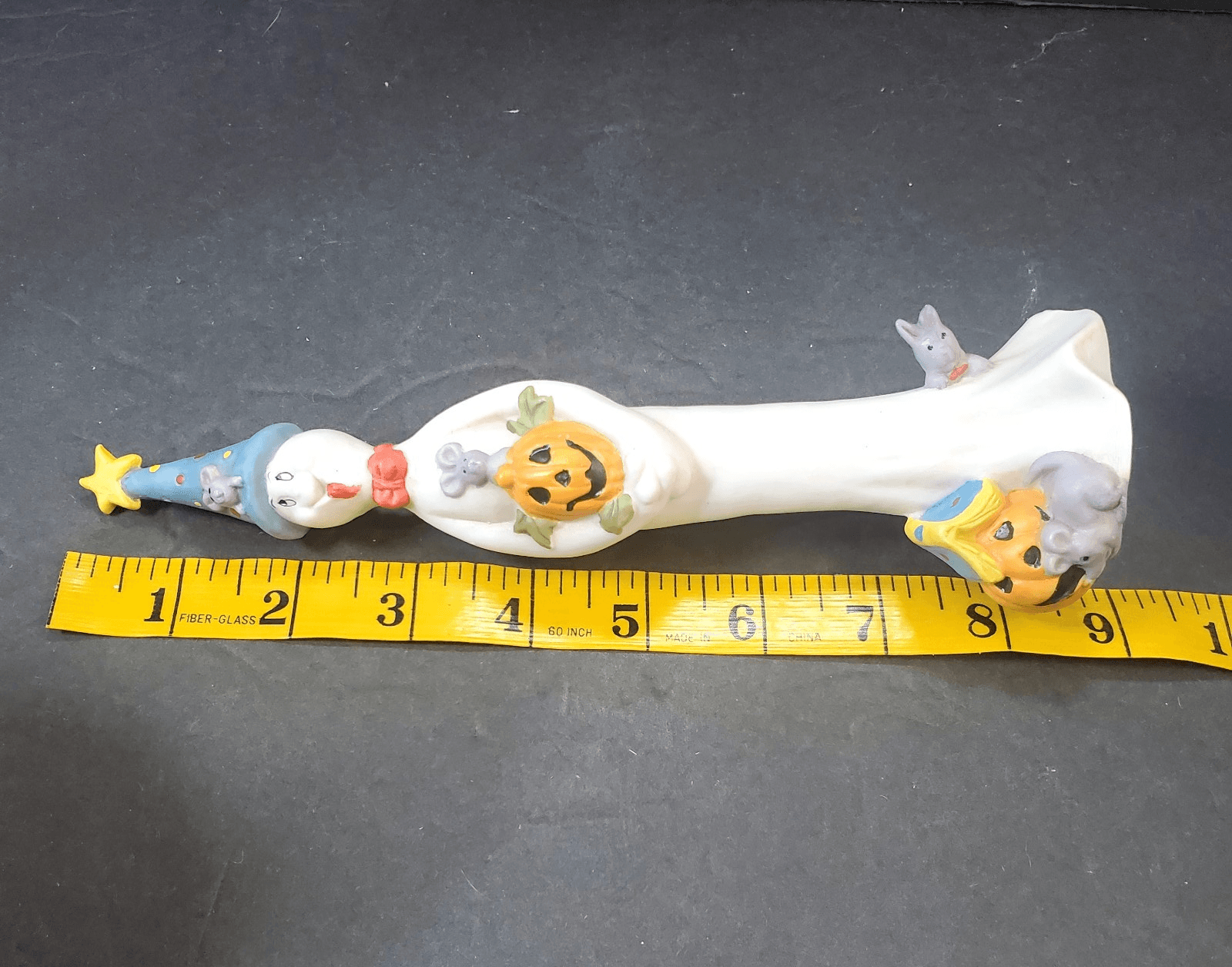 Vtg 1995 Fabri-Center Ceramic Skinny Halloween Ghost Holding Pumpkin Mice Decor - Thumbnail 7