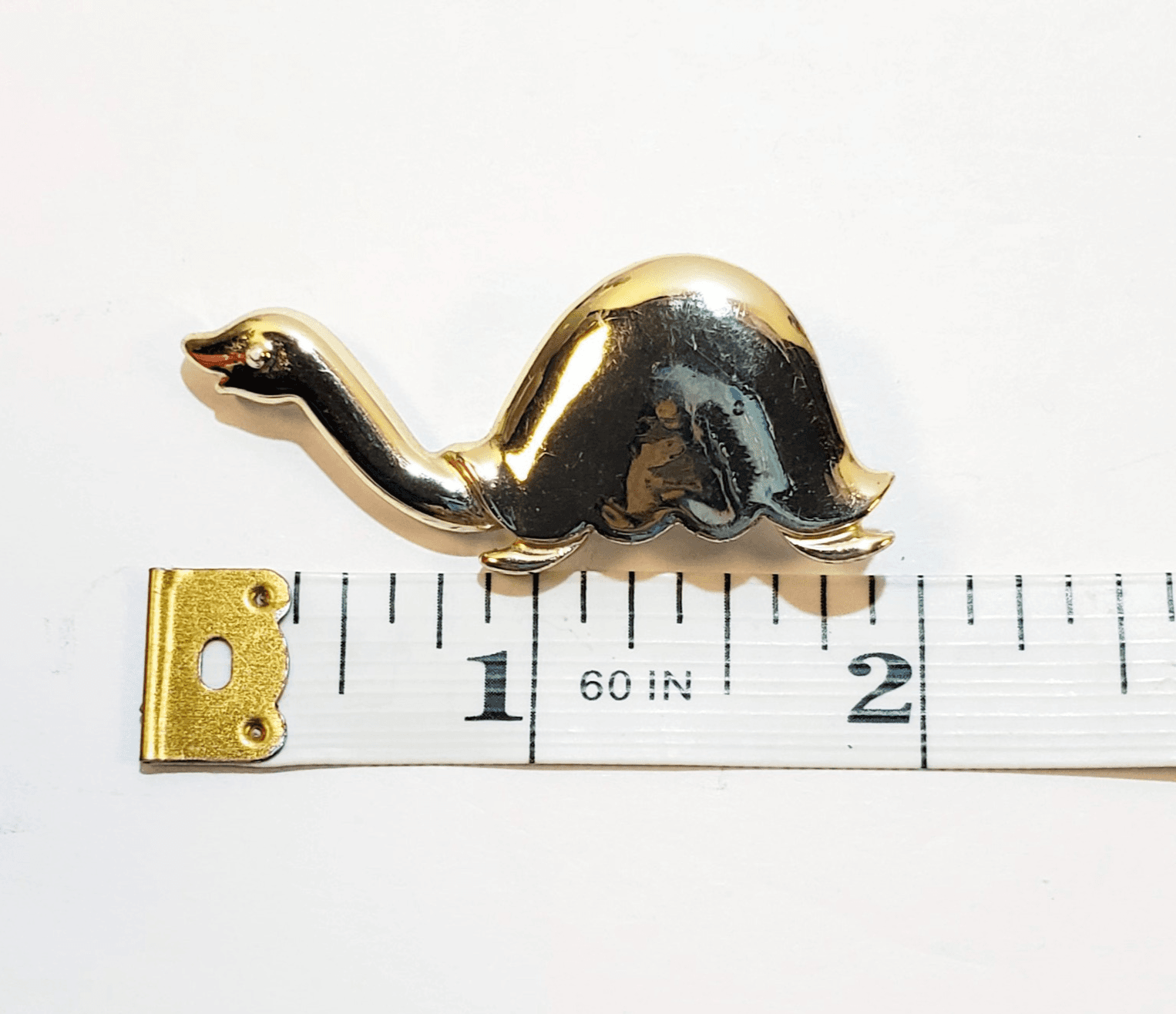 Vintage Shiny Gold Tone Metal Cartoon Like Turtle Tortoise Brooch Pin - Thumbnail 3