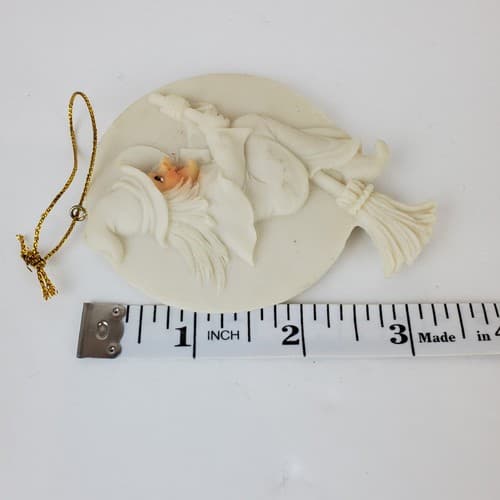 4 Vtg Witch Broom Scarecrow Pumpkin Ceramic Resin Halloween Ornaments Off White - Thumbnail 8