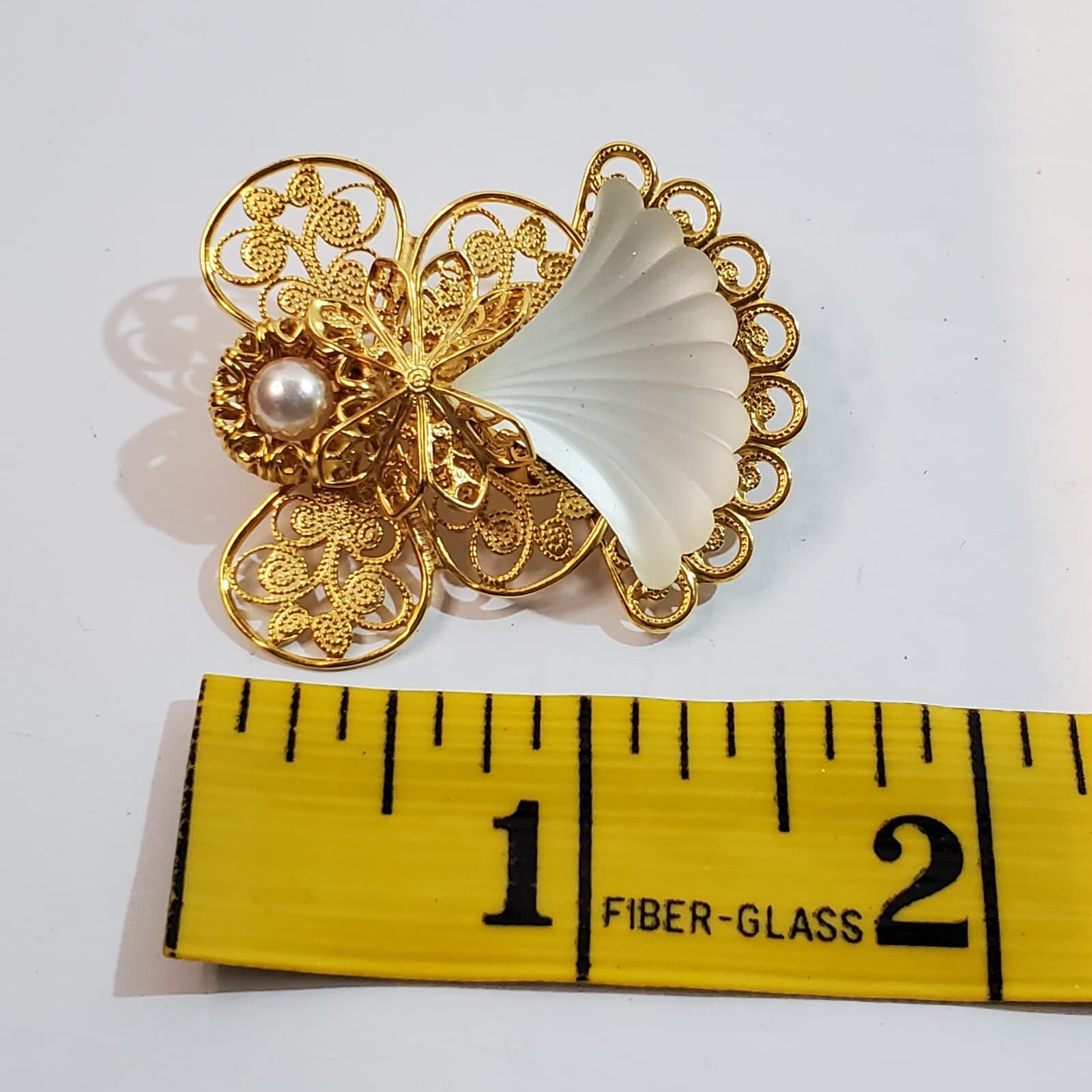 Vtg 1998 Jane Davis Angel Of Love Faux Pearl Cut Out Gold Tone Wings Brooch Pin - Thumbnail 4