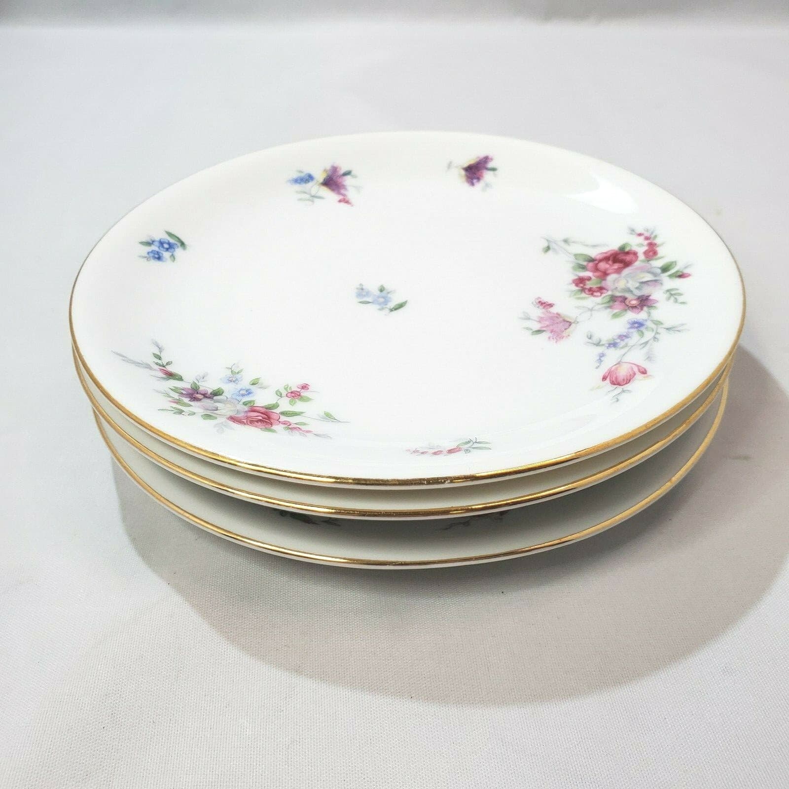 4 Vintage Royal Krister Germany KPM Dessert Plates Flowers With gold trim Floral - Thumbnail 3