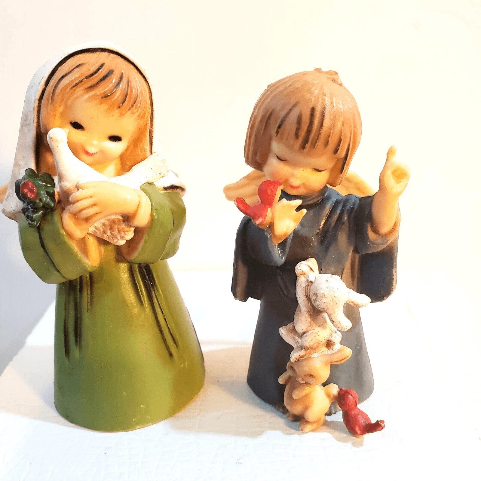 Vintage Plastic Angels with Birds Animals Bunnies Ornaments MCM 3" Tall