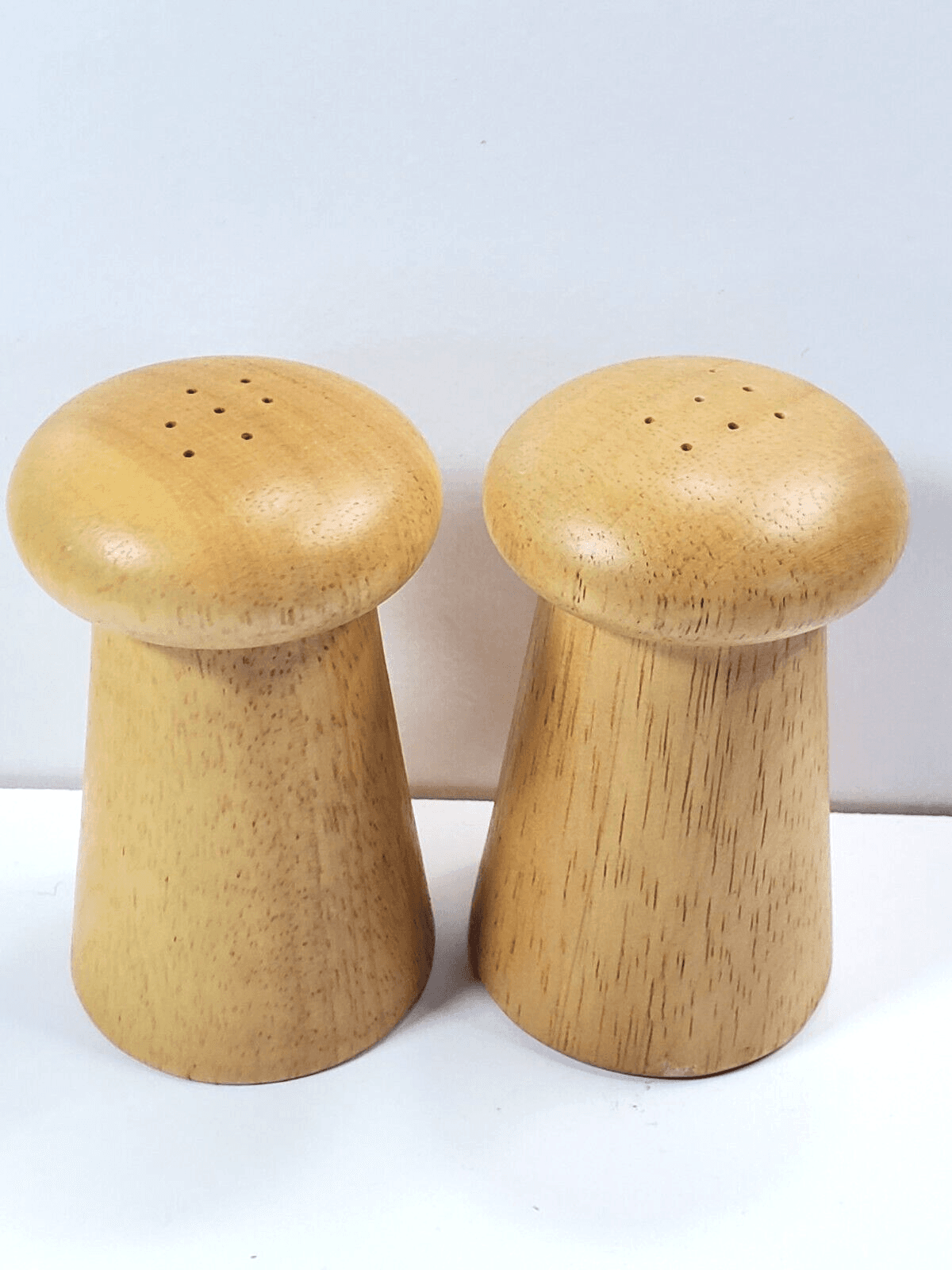 Vintage Wood Wooden Salt & Pepper Shaker Set Mushroom Shape Danish Modern MCM