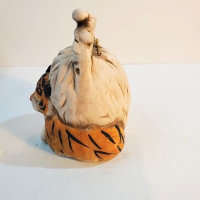 Vintage UCTCI Japan 3D Bisque Pottery Bell Tiger In Haystack Hand Painted - Thumbnail 4