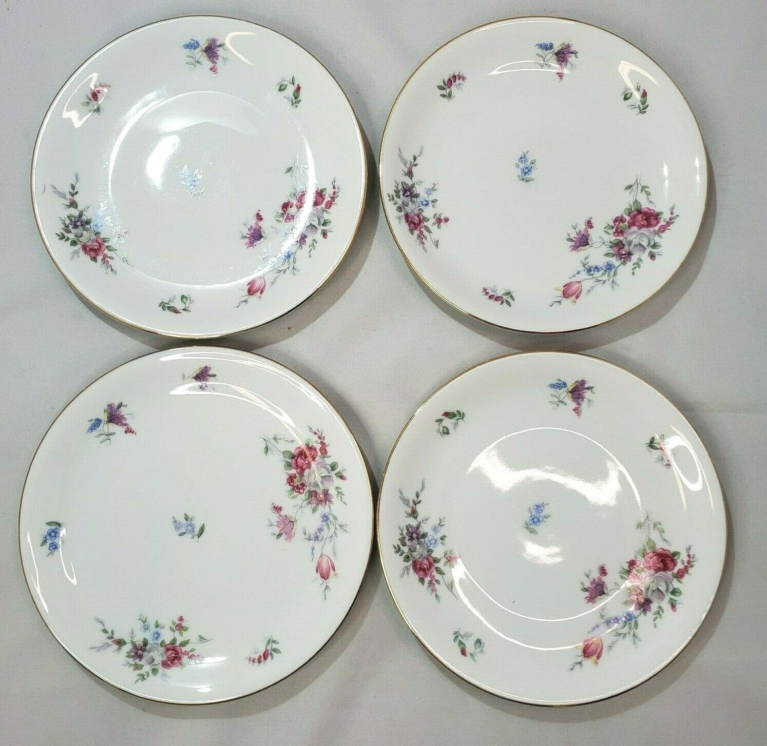 4 Vintage Royal Krister Germany KPM Dessert Plates Flowers With gold trim Floral