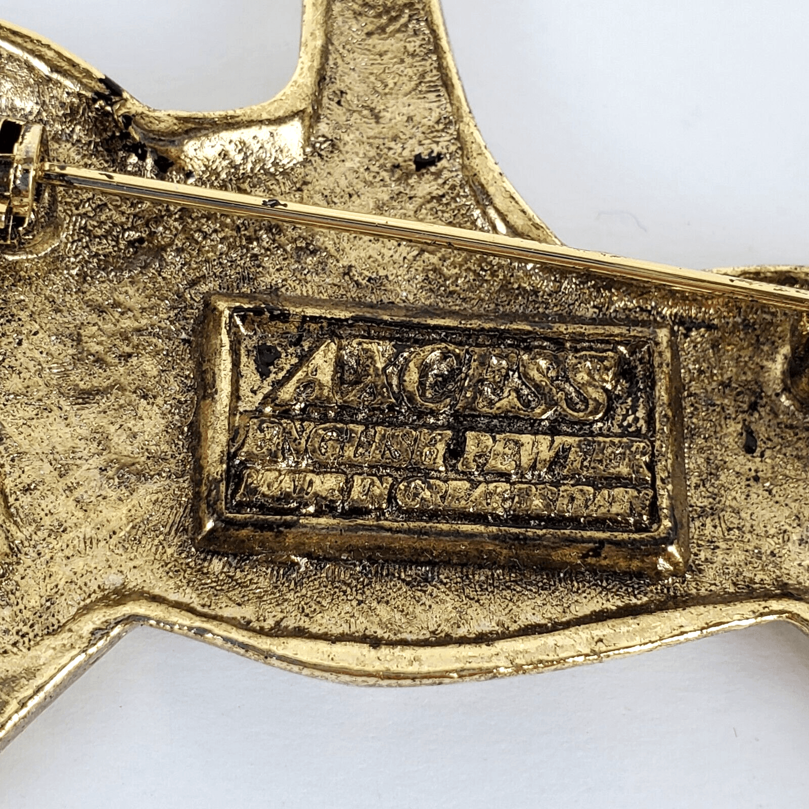 Vtg Goldtone Access English Pewter Equestrian Horse Rider Brooch Pin Gr. Britain - Thumbnail 3