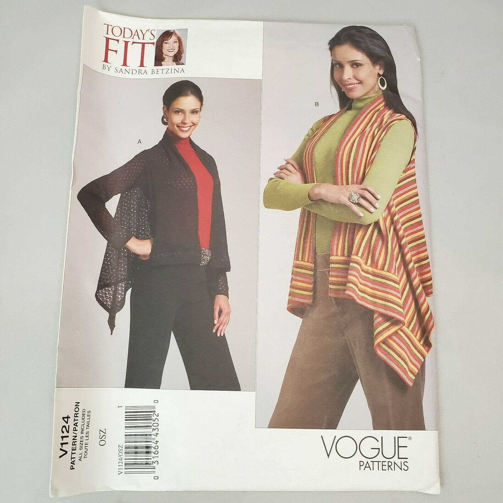 Vogue Sewing Pattern V1124 Todays Fit Betzina Misses Cardigan Vest Uncut OSZ