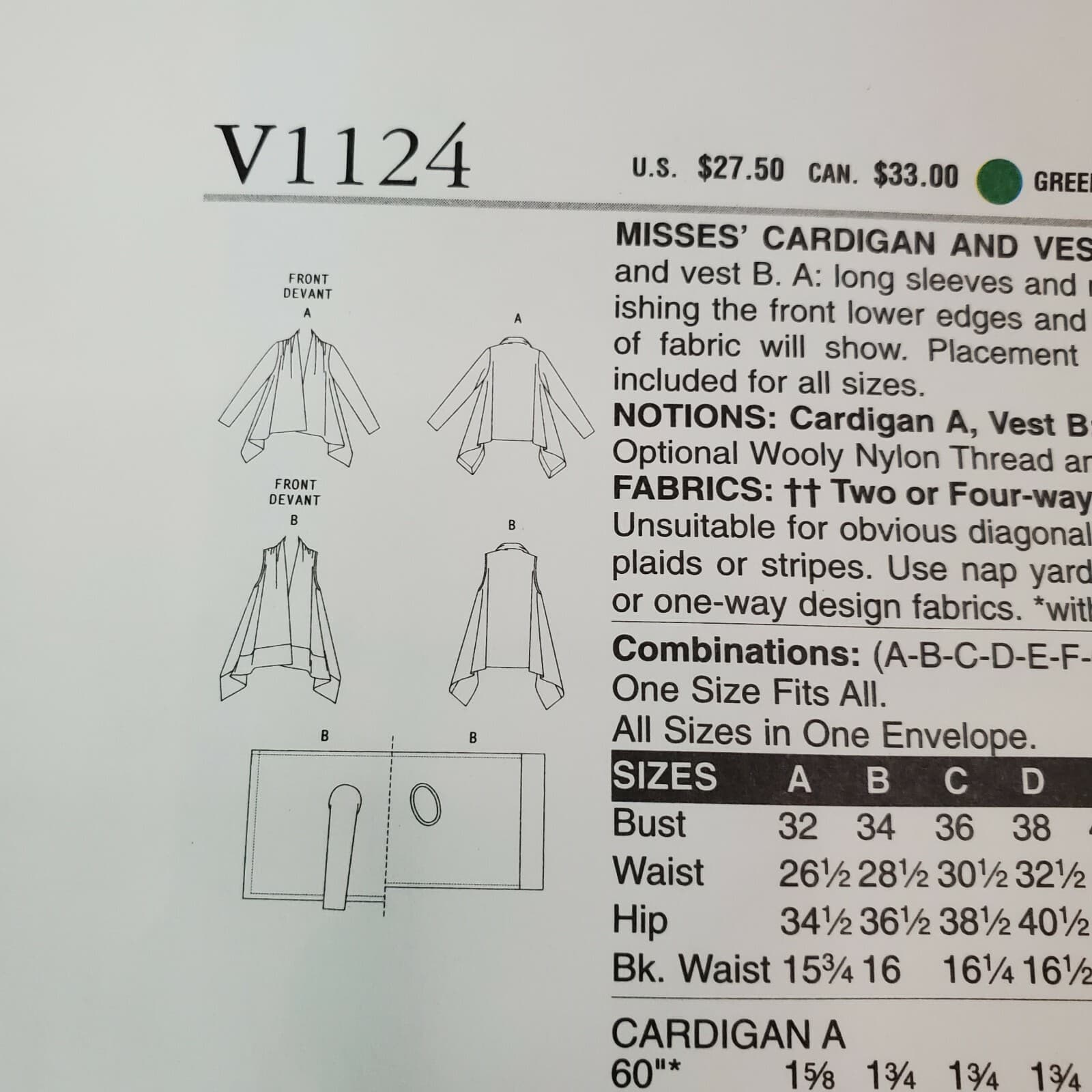 Vogue Sewing Pattern V1124 Todays Fit Betzina Misses Cardigan Vest Uncut OSZ - Thumbnail 4