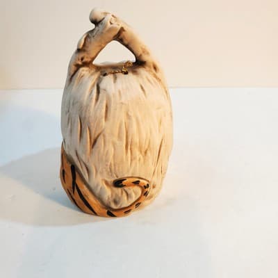 Vintage UCTCI Japan 3D Bisque Pottery Bell Tiger In Haystack Hand Painted - Thumbnail 3