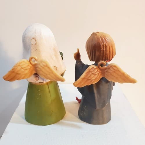 Vintage Plastic Angels with Birds Animals Bunnies Ornaments MCM 3" Tall - Thumbnail 3