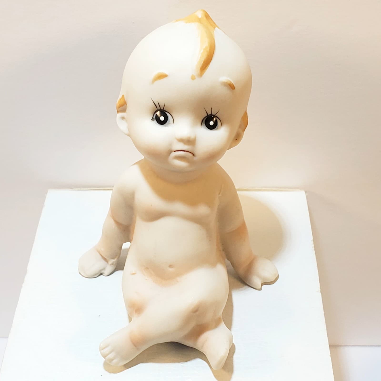 Vintage Kewpie Sitting Thinking Bisque Blue Wing Cherub Figurine Made In Japan