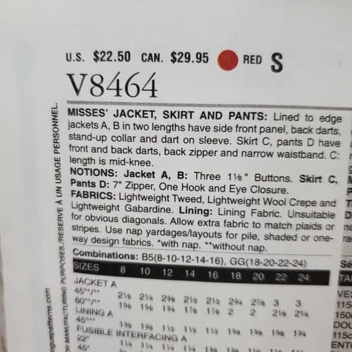 Very Easy Vogue V8464 Pants Skirt Blazer Jacket Pattern Size B5 8-10-12-14-16 - Thumbnail 4