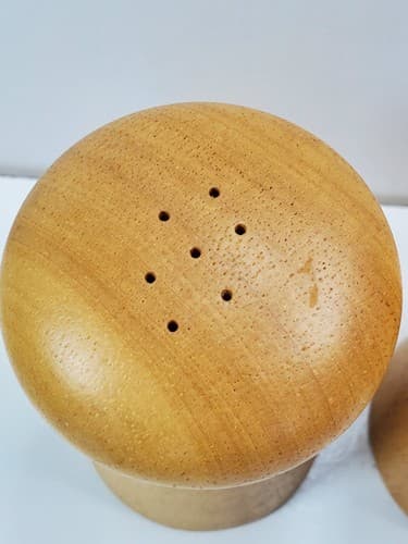 Vintage Wood Wooden Salt & Pepper Shaker Set Mushroom Shape Danish Modern MCM - Thumbnail 2