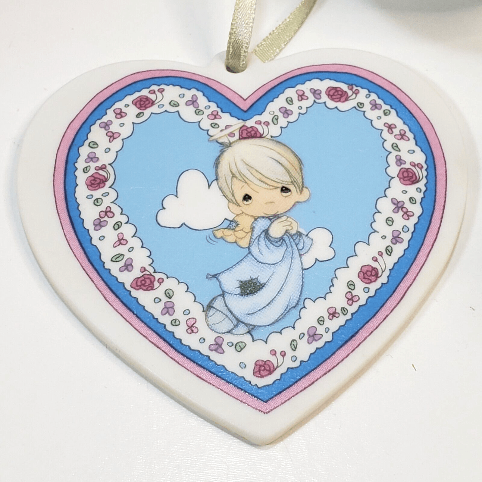 3 Vintage 1992 Precious Moments Christmas Ornaments Heart, Ball & Pop-up Present - Thumbnail 2