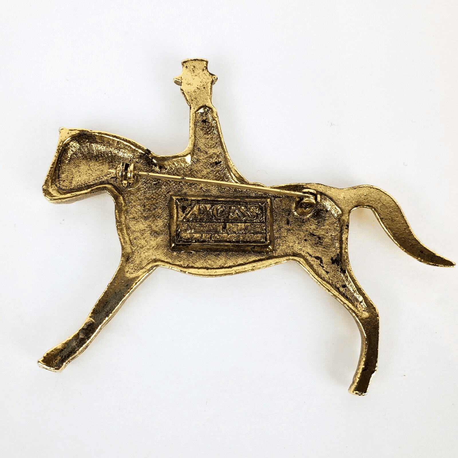 Vtg Goldtone Access English Pewter Equestrian Horse Rider Brooch Pin Gr. Britain - Thumbnail 2