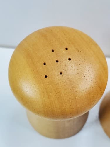 Vintage Wood Wooden Salt & Pepper Shaker Set Mushroom Shape Danish Modern MCM - Thumbnail 3