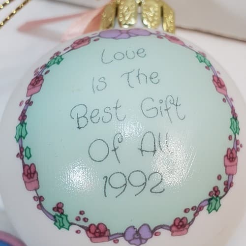 3 Vintage 1992 Precious Moments Christmas Ornaments Heart, Ball & Pop-up Present - Thumbnail 5