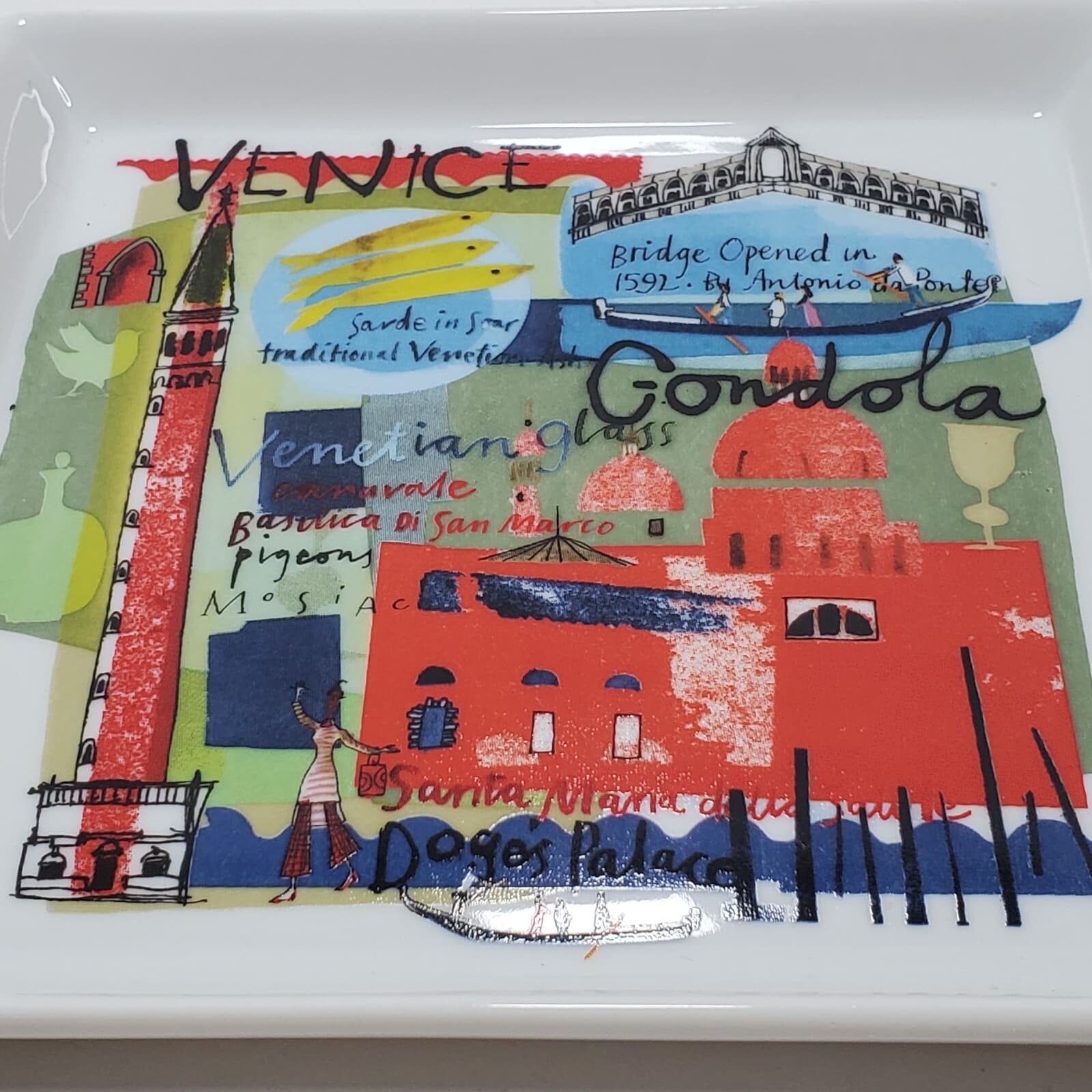 Crate & Barrel Road Trip Venice Appetizer Plate Ceramic Square 5.75" Table Decor - Thumbnail 2