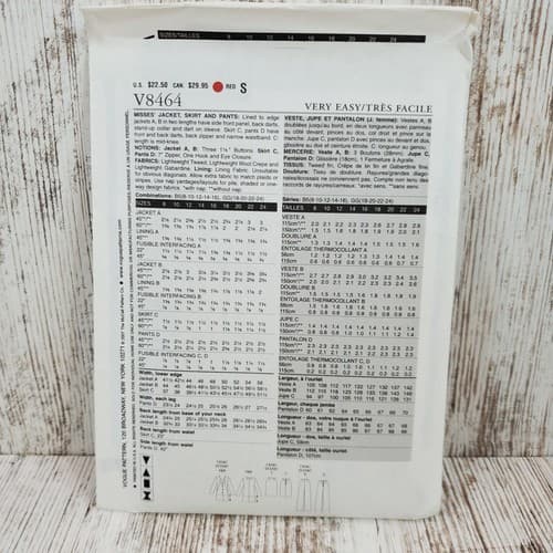 Very Easy Vogue V8464 Pants Skirt Blazer Jacket Pattern Size B5 8-10-12-14-16 - Thumbnail 3