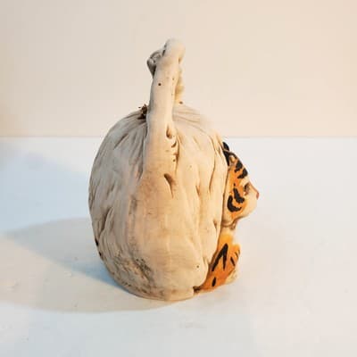 Vintage UCTCI Japan 3D Bisque Pottery Bell Tiger In Haystack Hand Painted - Thumbnail 2