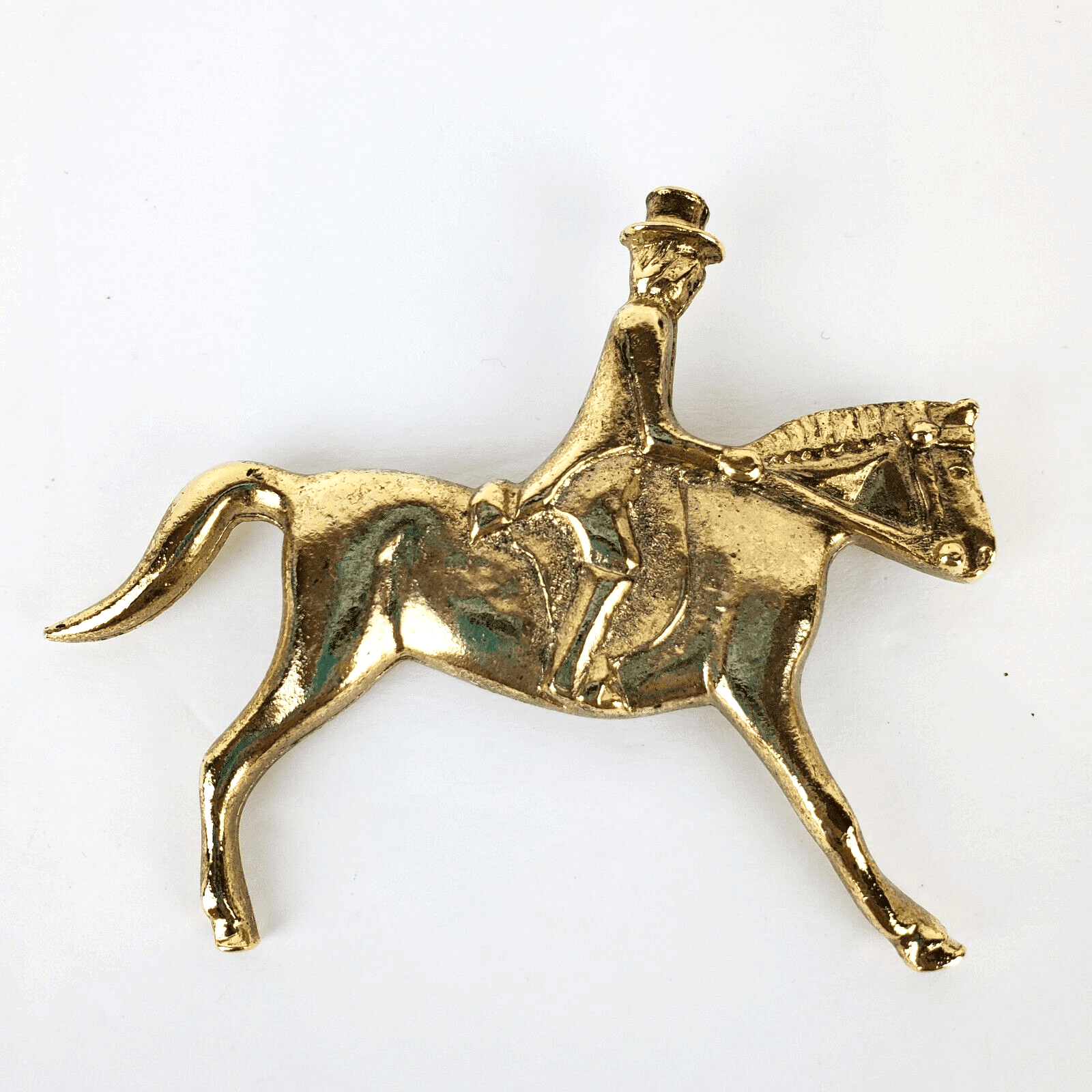 Vtg Goldtone Access English Pewter Equestrian Horse Rider Brooch Pin Gr. Britain