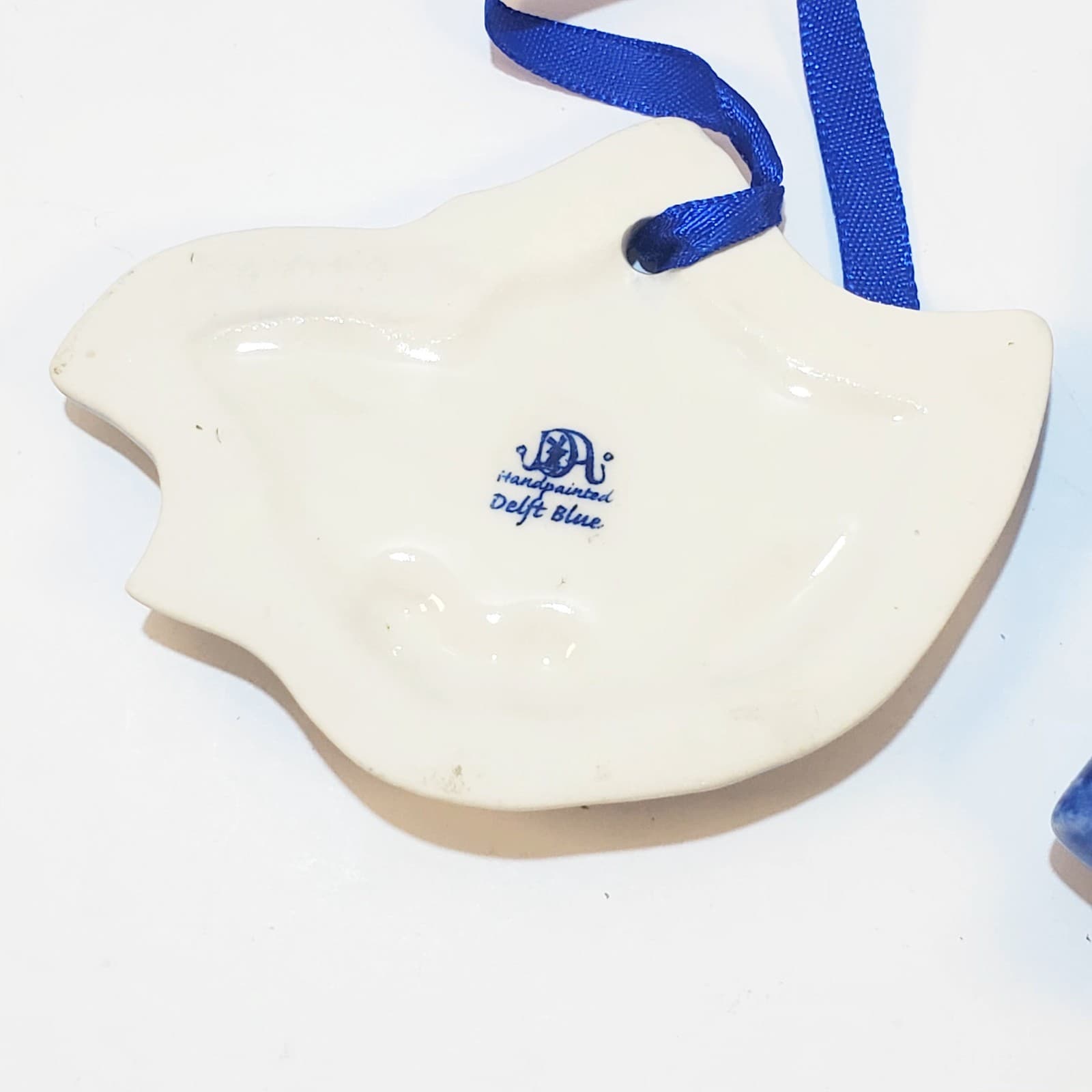 2 Delft Blue and White Holland Ceramic Christmas Tree Ornaments Holly Dutch Girl - Thumbnail 5