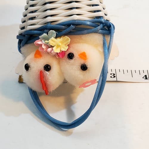 Vtg Mini Pom Pom Chicks Chickens in Nylon Weaved Easter Basket Blue White Decor - Thumbnail 6