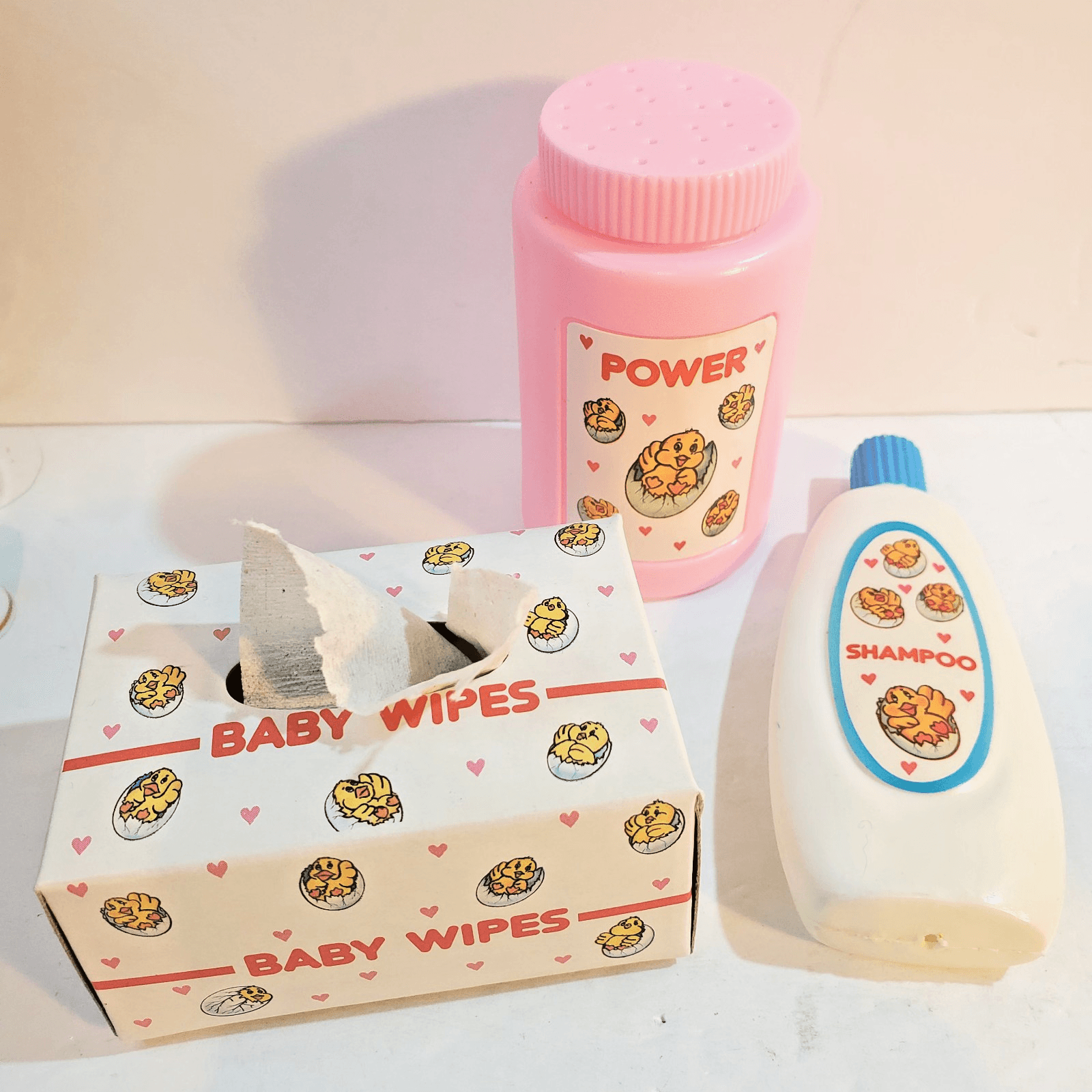 Vintage Plastic Cardboard Doll Accessories Powder Shampoo Baby Wipes