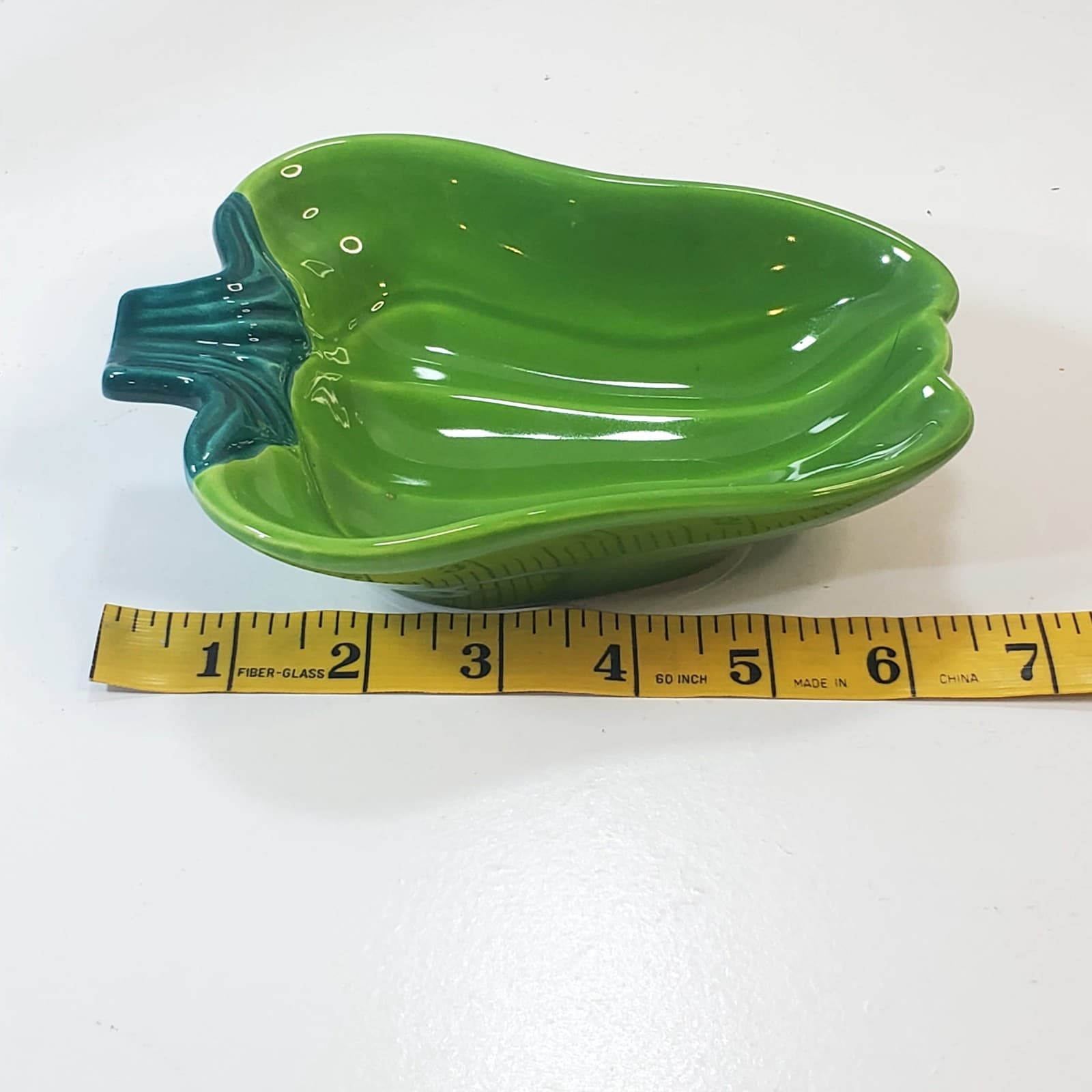 Vintage Green Pepper Shaped Ceramic Bowl Dish Vegetable Decor Made In Japan - Thumbnail 8