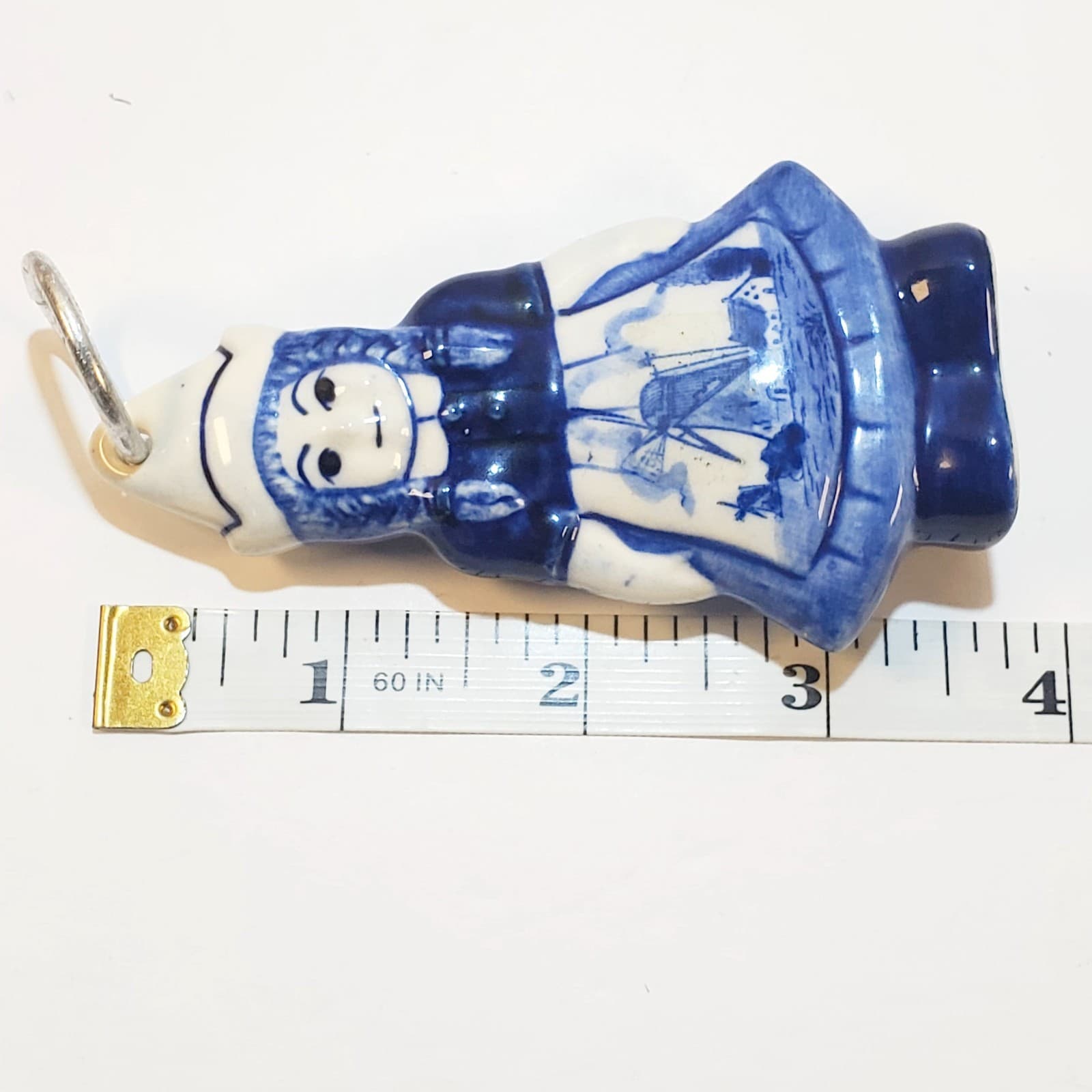 2 Delft Blue and White Holland Ceramic Christmas Tree Ornaments Holly Dutch Girl - Thumbnail 8