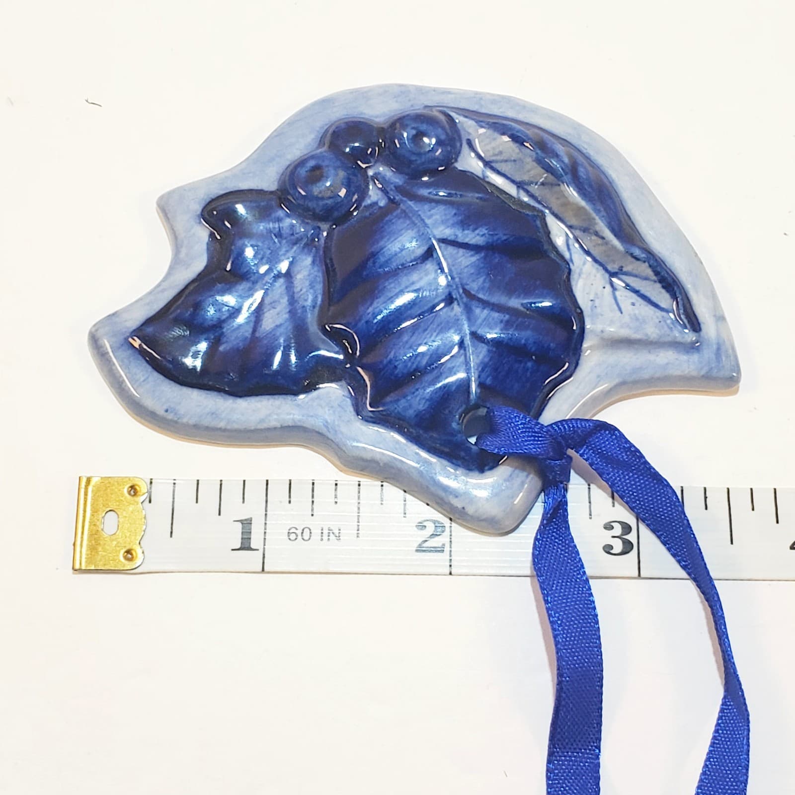 2 Delft Blue and White Holland Ceramic Christmas Tree Ornaments Holly Dutch Girl - Thumbnail 7