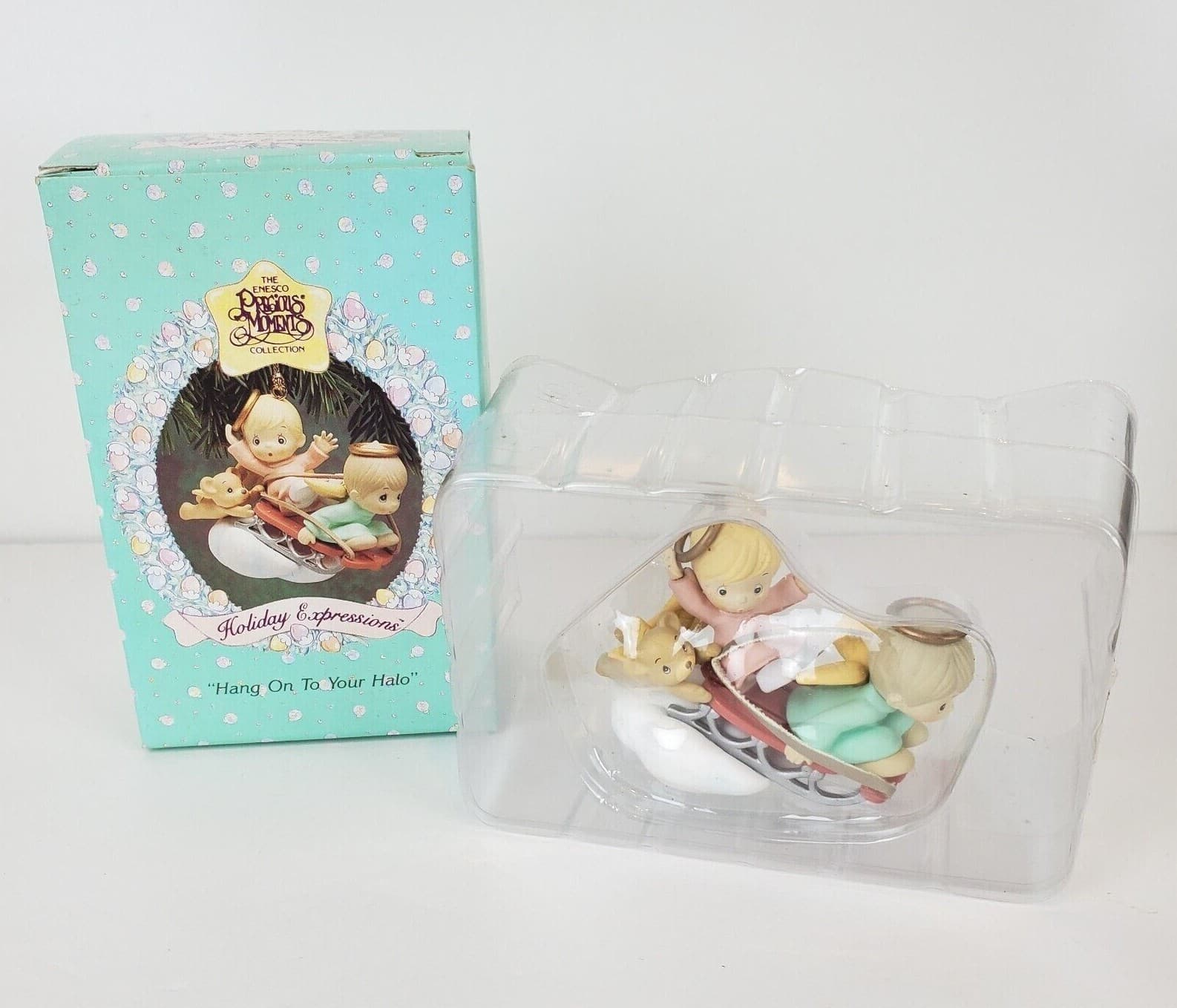 Vtg Enesco Precious Moments Holiday Collection "Hang On To Your Halo" Ornament