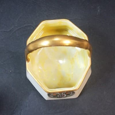 Vintage Record Germany Porcelain Basket Luster Gold Green Art Deco Offset Handle - Thumbnail 5