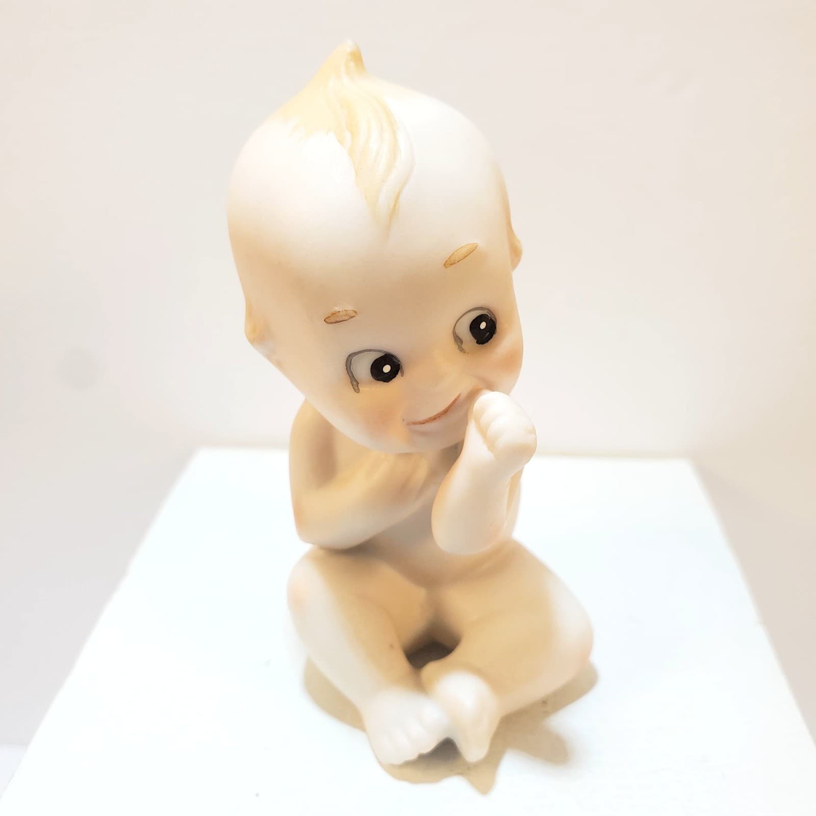 Vintage Kewpie Sucking Thumb Bisque Blue Wing Cherub Figurine Made In Japan