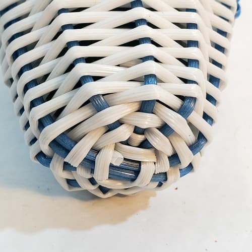 Vtg Mini Pom Pom Chicks Chickens in Nylon Weaved Easter Basket Blue White Decor - Thumbnail 4