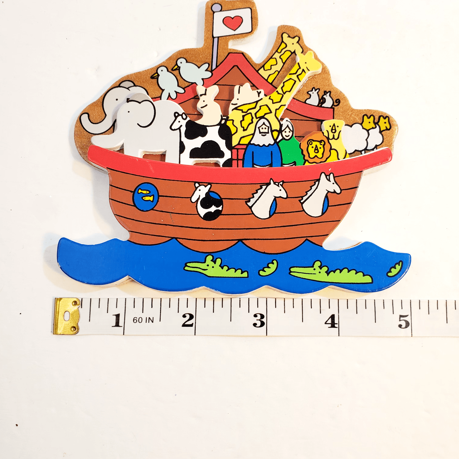 Vintage 1989 LVC Wooden Noah's Ark Christmas Ornament Made in Taiwan 5 inch - Thumbnail 4