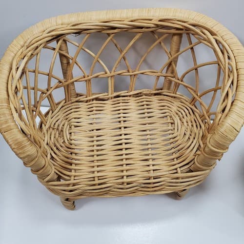 Vintage Doll Furniture Wicker Rattan Patio Set Sofa Chair (FLAW) Table Lot of 3 - Thumbnail 2