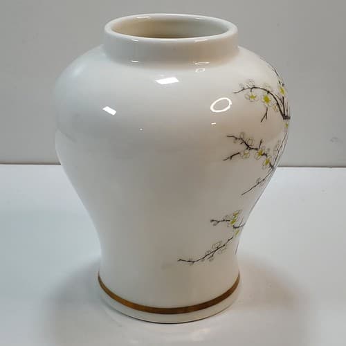 Vintage Jay Fine China Japan Two Birds In Cherry Tree 6in Tall Ginger Jar Vase - Thumbnail 4