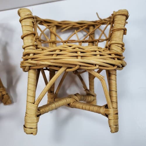 Vintage Doll Furniture Wicker Rattan Patio Set Sofa Chair (FLAW) Table Lot of 3 - Thumbnail 7