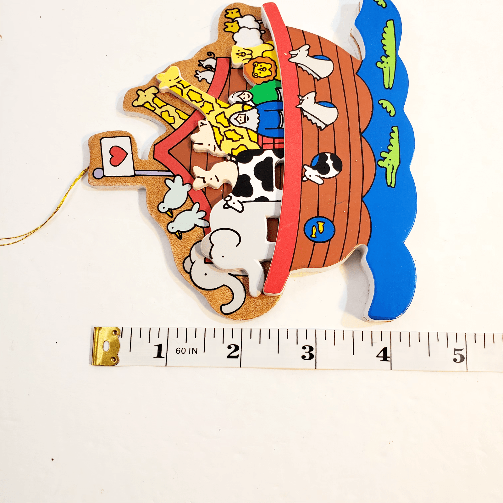 Vintage 1989 LVC Wooden Noah's Ark Christmas Ornament Made in Taiwan 5 inch - Thumbnail 5
