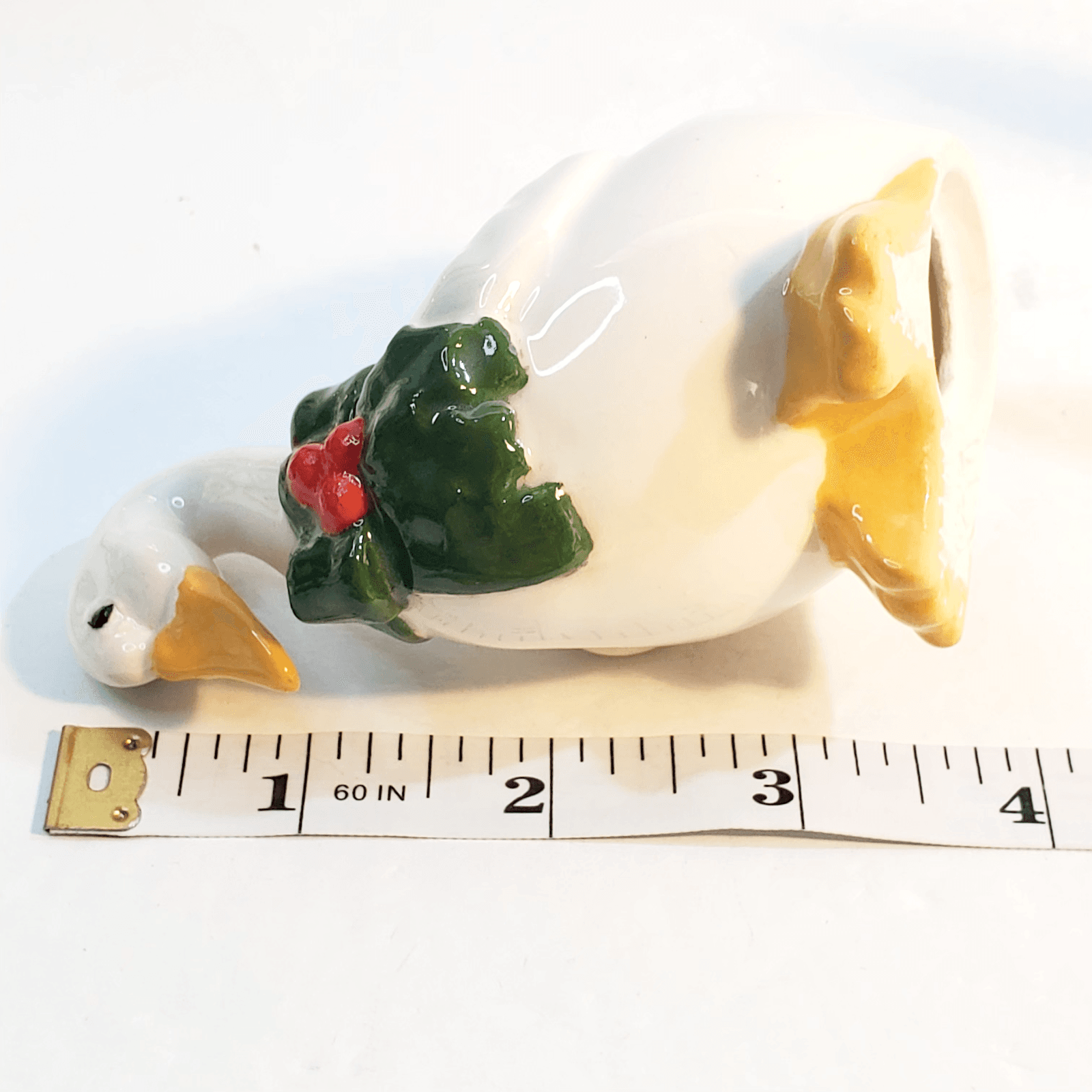 Vtg Sittre Ceramics Set of 2 White Duck Goose Holly Ribbon Christmas Figurines - Thumbnail 8