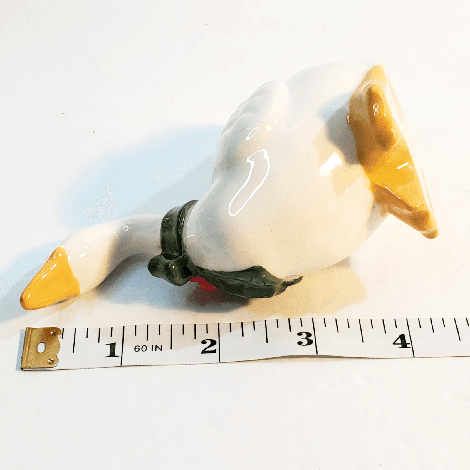 Vtg Sittre Ceramics Set of 2 White Duck Goose Holly Ribbon Christmas Figurines - Thumbnail 4