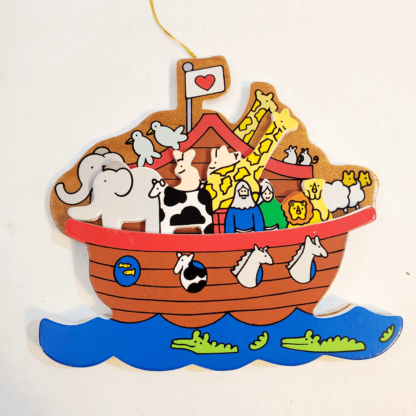 Vintage 1989 LVC Wooden Noah's Ark Christmas Ornament Made in Taiwan 5 inch