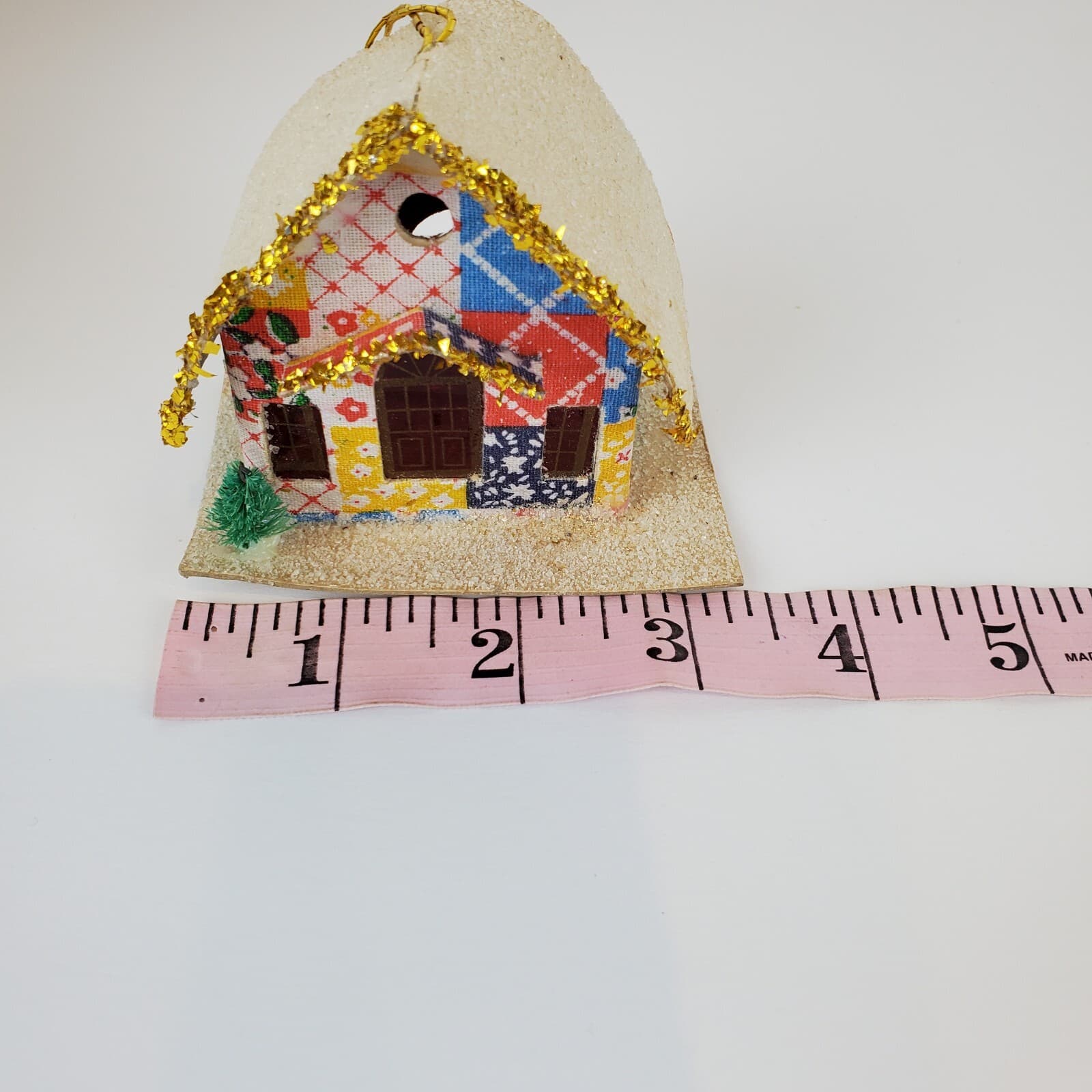 Vintage Putz Style Christmas House Colorful Tree Ornament Gold Garland Trim - Thumbnail 7