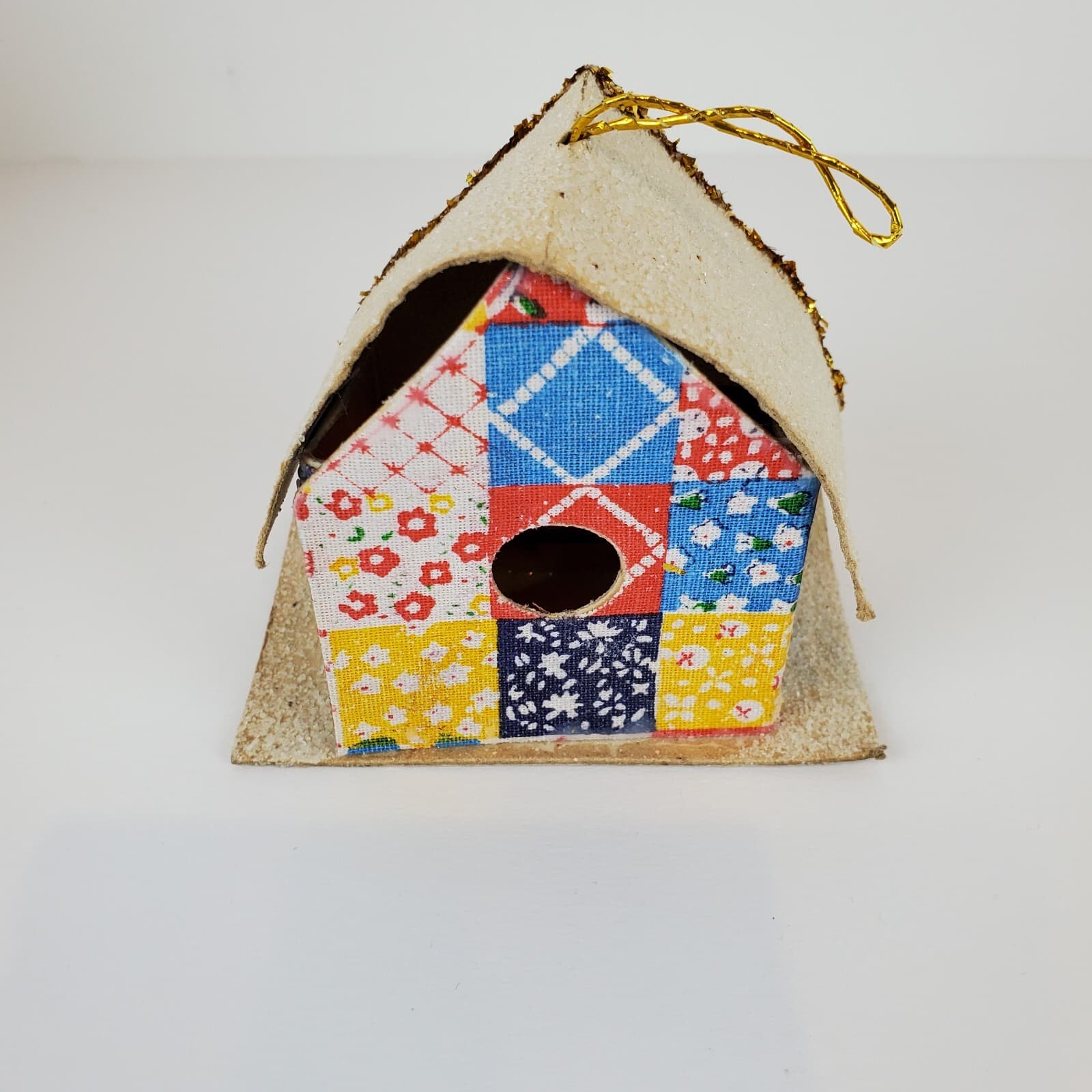 Vintage Putz Style Christmas House Colorful Tree Ornament Gold Garland Trim - Thumbnail 3